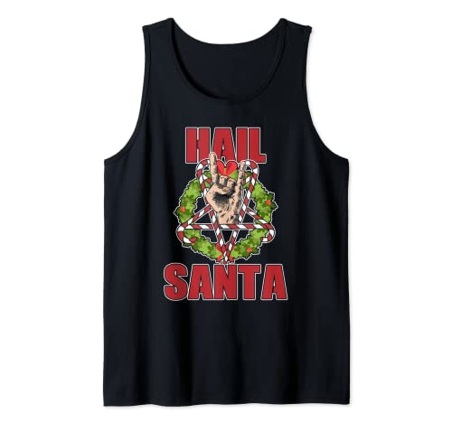 Salve Santa Ugly Christmas Sweater Rock Metal Satanás Pentagrama Camiseta sin Mangas