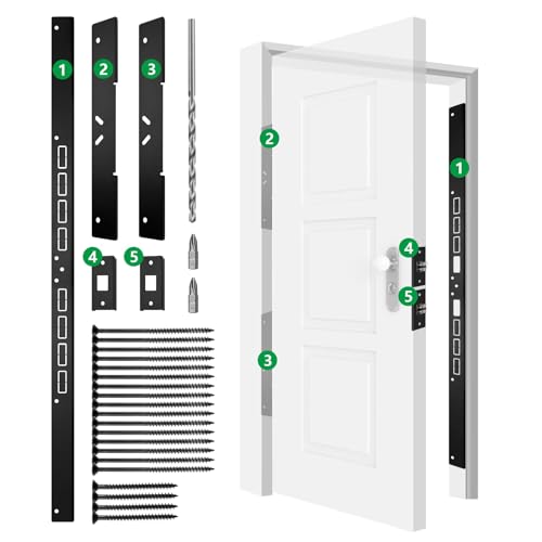 Upgraded 46" Heavy Duty Door Reinforcement Set for Jamb, Frame & Hinges, Included 9/64" Long Drill Bit & Door Seal, Easy to Install, Ideal for DIY Home Door Security, Black