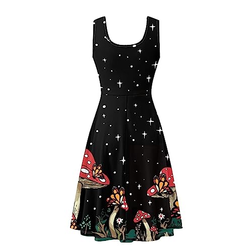 Image of Women's Casual Loose Sundress Midi Sleeveless Crewneck Dress Summer Beach Tank Dress with Pockets