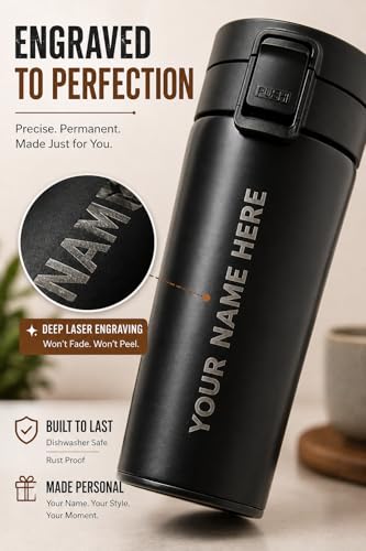 Image of Fitness Mantra Custom Name Engraved Coffee Mug 380ml | Personalized Stainless Steel Travel Mug | Leak Proof, Double Wall Insulated | Unique Gift for Men & Women | Hot & Cold Thermal Cup
