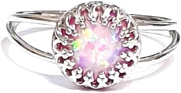 Pink Opalite 8mm Opal set in a Sterling Silver 925 Band Colorful Stone Fire Opal Ring