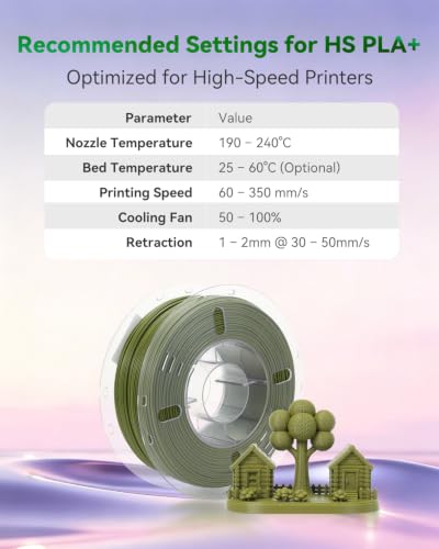 Image of VOXELAB HS PLA+ Filament 1.75mm, High Speed PLA Plus 3D Printer Filament, 1kg (2.2lbs) for Most FDM 3D Printers, Enhanced Toughness & Smooth Printing, Superior Layer Adhesion(Olive Green)