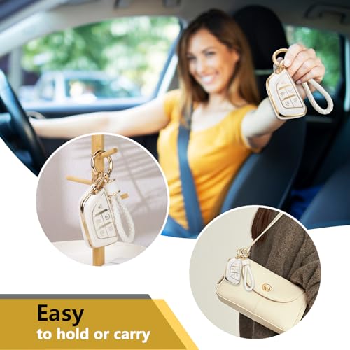 Image of for Cadillac Key Fob Cover with Metal Braided Rope Keychain, Upgraded Soft Case for 2020-Up CT4 CT5 CT6 XTS XT4 XT5 ATS etc.(5 Buttons) Fob Shell (Gold Edge, B1)
