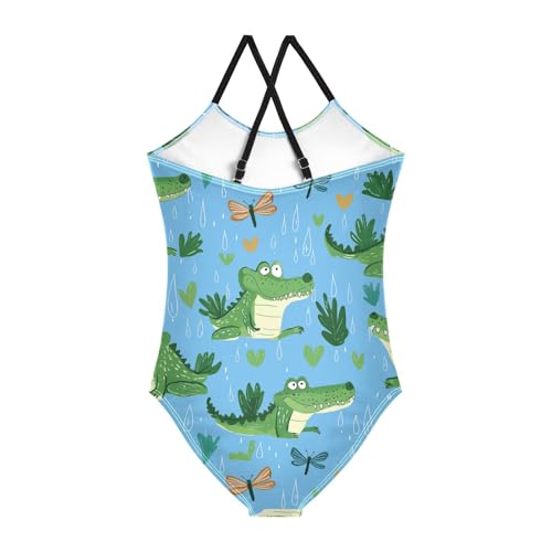 Cute Alligators Girls One Piece Swimsuits Raindrops Sport Halter Swimwear Beach Bathing Suit 3T2