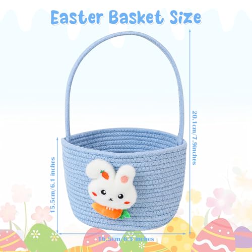 Image of DERAYEE Easter Basket with Handle, Cute Bunny Carrot Basket Easter Egg Hunts Gift Baskets for Easter Party Favors Candy Gifts Storage (Blue)