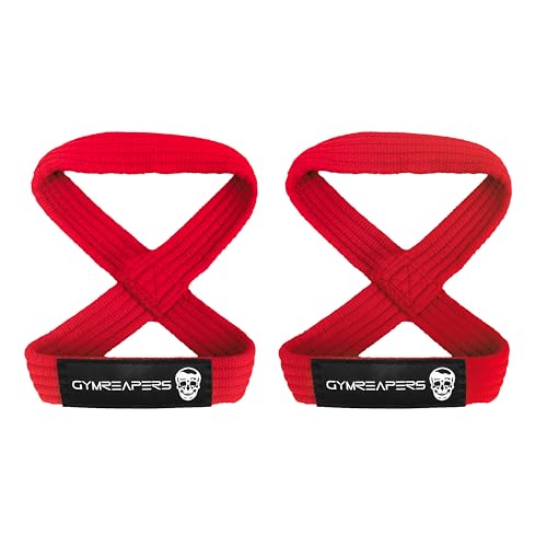 Gymreapers Figure 8 Lifting Straps for Deadlift, Powerlifting, Strongman, & Cross Training Strong Weightlifting Wrist Straps for Men, Women (Red, Medium)