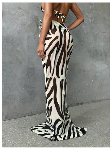 Women's Zebra Striped Swimsuit Coverups Skirts See Through Bodycon Maxi beach Skirt Cover Up2