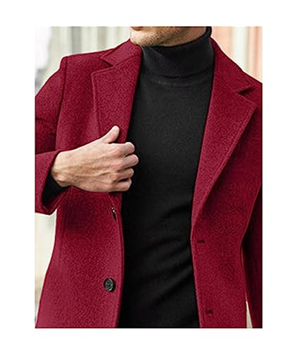 SOMTHRON Men's Casual Trench Coat Notched Lapel Mid Length Jacket Overcoat Single Breasted Winter Warm Pea Coat4