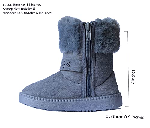 Image of REDVOLUTION Kids Boots Toddler Girls Cute 2 Buttons || Rhinestone Faux Fur Suede Knitting Shoe (Toddler 8, 365 grey)