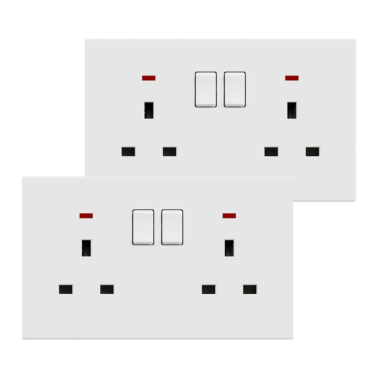 BSEED Double Socket 2 Pack, Electrical Double Switched Power Plug Wall Socket with LED Indicator, PC Wall Plate Outlet, White, 13A