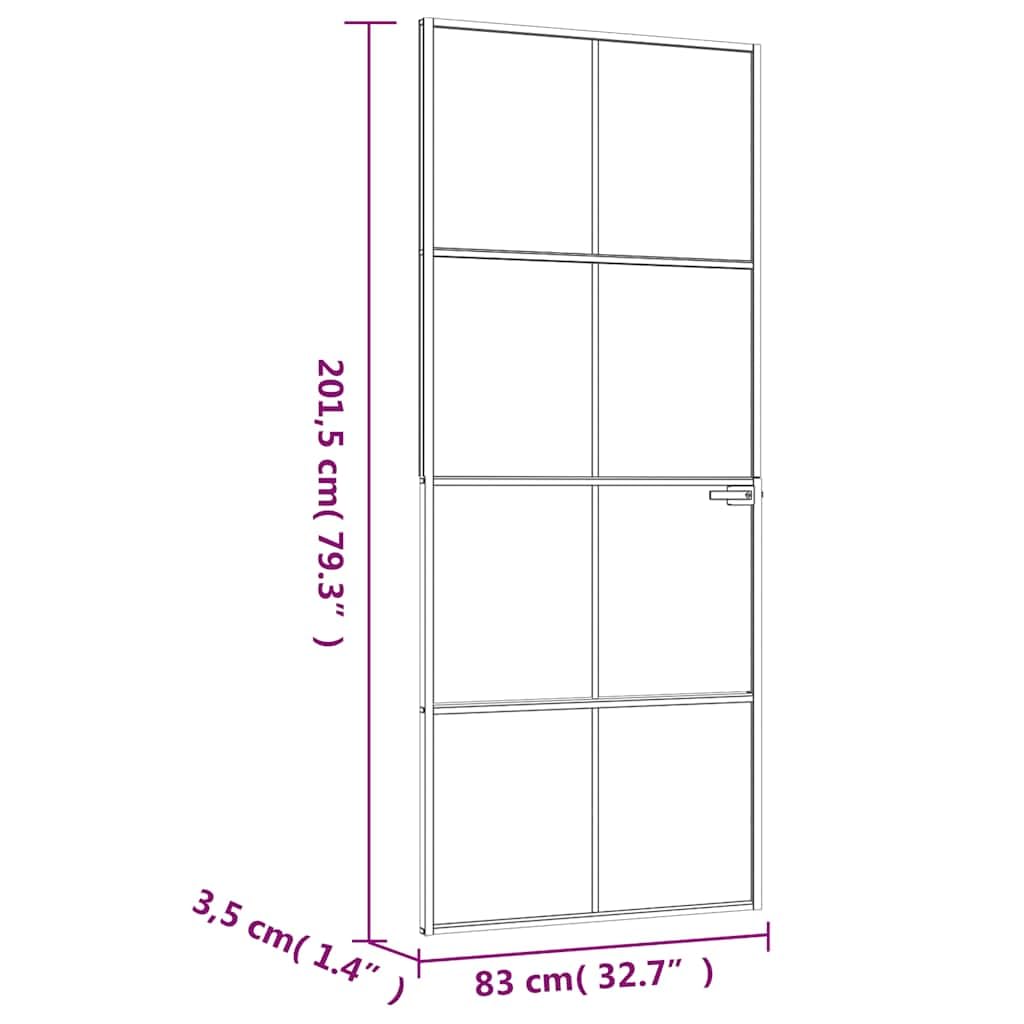 vidaXL Innentür, Zimmertür Komplettset 83x201,5cm, Glastür mit Griff Eisenschloss, Drehtür Tür aus Glas, Modern, Schwarz Hartglas Aluminium Schlank