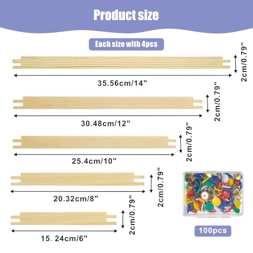 Image of 10 Sets Stretcher Bars for Needlework with 100 Pins, 5 Sizes 20PCS Wooden Canvas Splicing Stretcher Bars Needlepoint Embroidery Stitch Frame Set for Crafts Art Supplies