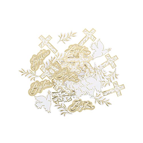 Artifetes 100 Confettis Baptême Jolis Brins B lancs et Or