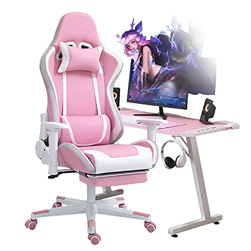 Silla Polipiel Racing Gamer Pro Rosa, Traer Una Mesa, Gaming Chair Adultos Racing Computer Chair Con Led, Silla Gaming...