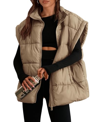 PRETTYGARDEN Women's Puffer Vest Fall Casual Stand Collar Lightweight Sleeveless Zip Up Padded Jackets Outerwear