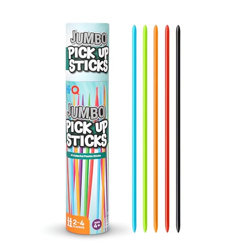 Hi-Q Jumbo Pick Up Sticks Game: 41 Brightly Colored Plastic 9.5 Pick up Sticks in Storage Can for All Ages!