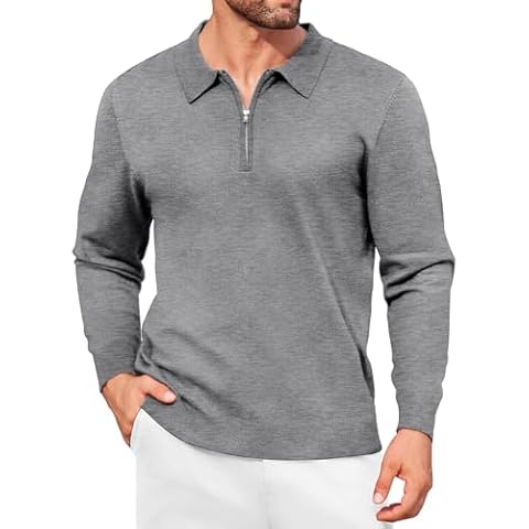 COOFANDY Slim Fit 1/4 Zip Polo Neck Jumper Cover