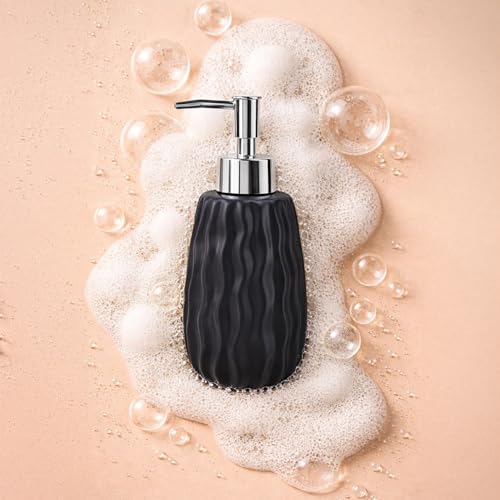 Image of Birch & Co. Ceramic Soap Dispenser For Wash Basin - Handwash Dispenser Bottle - Leak-Proof Design With Silver Glossy BPA-Free Pump, Velo, Black,Soapdispenser Velo Black