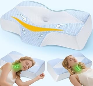 Mkicesky Orthopedic Memory Foam Pillow for Neck Shoulder Pain Relief - Ergonomic Neck Support Sleeping Pillow for Side, Back & Stomach Sleepers - Cervical Bed Pillow with Cooling Cover-Reading Pillow