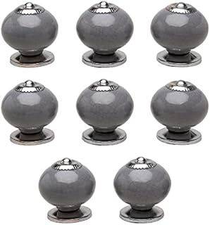 G Decor Dark Grey Crackle Handmade Design Round Ceramic Door Knobs, Vintage, Shabby Chic, Interior Furniture, Cabinet Wardrobe Cupboard Drawers Pulls Handles (8-Pack)
