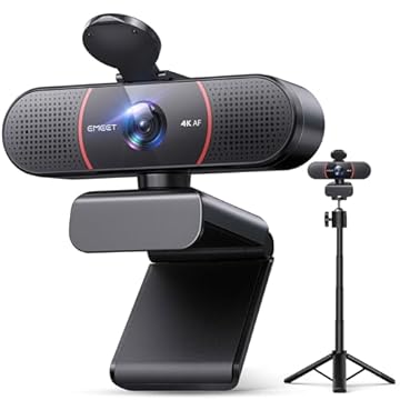 EMEET Webcam C960 4K com tripé, sensor Sony UHD 4K, mini tripé de altura ajustável com capa de privacidade, foco automático PDAF, microfones com cancelamento de ruído duplo, correção automática de