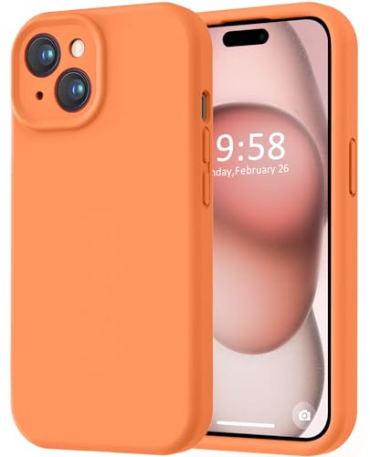Image of LOVE 3000 Compatible with iPhone 15 Case, [Smooth Silicone Full Coverage Camera] [8ft Drop Protection], Soft Microfiber Lining Full Body Protective Case for iPhone 15 6.1 inch - Bright Orange