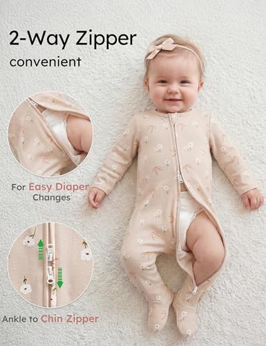 Image of Yoofoss Baby Pajamas 100% Organic Cotton Baby Sleepers for Newborn 0-3 3-6 6-9 Months Boys Girl Clothes 3pcs Footed PJs