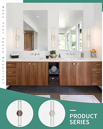 Image of Bathroom Vanity Light Fixture, 2-Light Brushed Nickel Wall Sconce Lighting Fixture with Clear Glass, Indoor E26 Stocket Silver Wall Lamp for Mirror Living Room Hallway(Bulb Not Included)