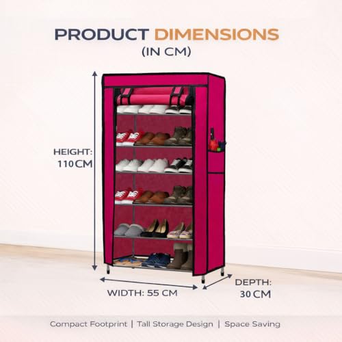 Image of Metal Shoe Stand with Cover, 6 Tier Shoe Organizer for Home & Office - Pink
