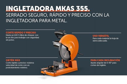 Miniatura 5 de Fein Ingletadora Para Metal Mkas 355 Para El Corte Rápido Y Preciso De Tubos Cuadrados De Hasta 120 Mm Y Perfiles Redondos De Hasta 100 Mm. Diámetro De La Hoja De Sierra 355 Mm.
