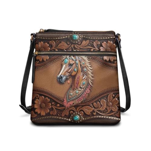Image of Leather Women Crossbody Hobo Bag Satchel Purse Handbag with Adjustable Shoulder Strap and Zipper Pockets