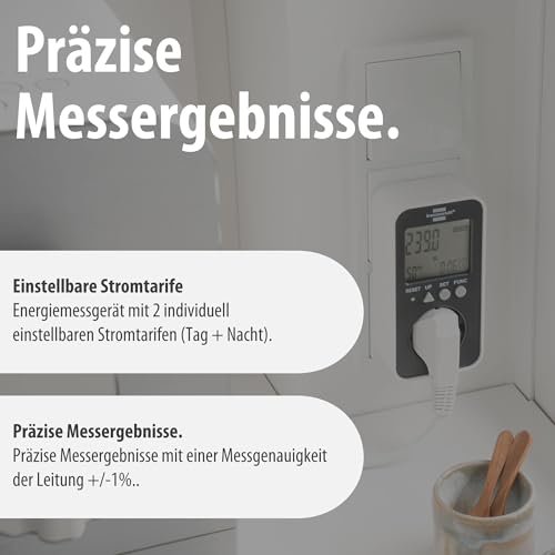 Brennenstuhl Ecolor Energiemessgerät ECL EM-2 (Strommessgerät/Stromzähler Steckdose mit erhöhtem Berührungsschutz, Energiekostenmessgerät mit 2 individuell einstellbaren Stromtarifen)