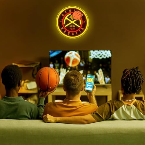 Image of Basketball Team Neon Sign, Sport Light Up Dimmable Basketball Team Logo Hanging USB Powered Led Neon Sign for Wall Decor, Bedroom, Man Cave, Party, Birthday Party Christmas Merch Deco Gift for Boys Teens Fans