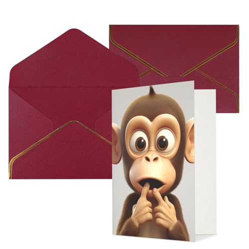 STVYUKL O[eBOJ[h _[Nbh̕t Thinking of You Card The Silent Monkey Happy BirthdayEFfBOҏ 󔒂̃m[gJ[h @ 4x6