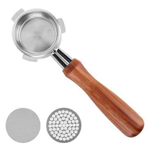 54mm Bottomless Portafilter with 2 Puck Screen Compatible with Sage Breville Barista Series, Barista Express and More 54mm Models, Bottomless Portafilter with Solid Wood Handle