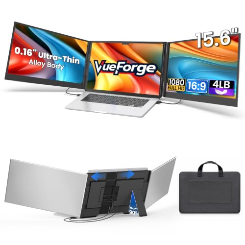 Image of Laptop Screen Extender, 15.6 inch Ultra-Slim Triple Portable Monitor for Laptop, Two Cable USB-C /HDMI Plug-Play, Travel Dual Monitor for 13-17.3 inch Laptops, MacOS /Windows /Android