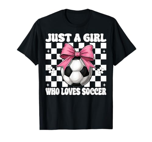 Just A Girl Who Loves Soccer Coquette Bow Rosa Maglietta