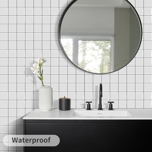 DEWOO Square Peel and Stick Backsplash Tiles Self Adhesive Subway Checkered Grid for Kitchen Bathroom Wall White (10-Sheet,12"×12") - Image 4