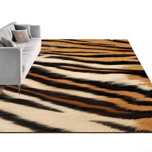 Tapis fausse fourrure tigre lavable antidérapant pour salon modèle E - 5