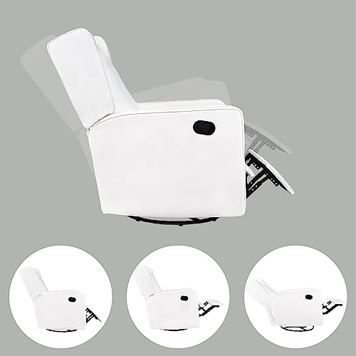 Relieve Muscle Aches with Nursery Glider, Upholstered Rocker Recliner Rocking Breastfeeding Maternity Chair with 360° Swivel, Soft Cushions for Nursing and Bonding, Reclining Chair - Bright White