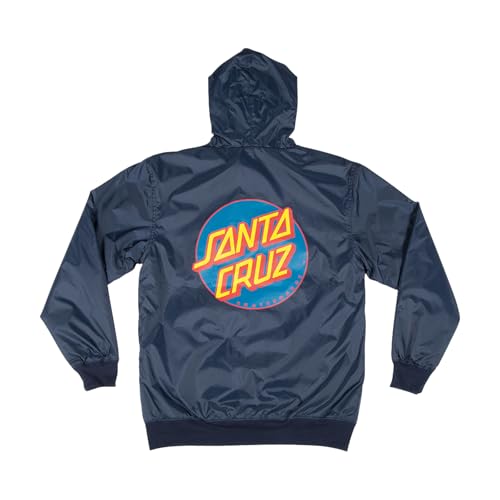 SANTA CRUZ Dot Hooded Windbreaker L/S Skateboard Jacket for Youth, Navy, XS2