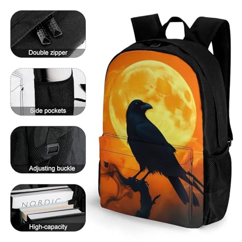 Backpack, Men Women Full Moon Black Goth Gothic Crow Raven Casual Lightweight Daypack for Sports, Travel, Cute Reusable Shoulder Bag for Daily Use3
