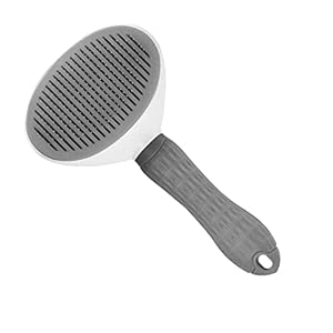 Brain Freezer Pets Self Cleaning Slicker Brush, Pet Grooming Shedding Brush for Dogs and Cats – Easy to Remove Loose Undercoat, Pet Massaging Tool Suitable for Pets with Long or Short Hair Grey