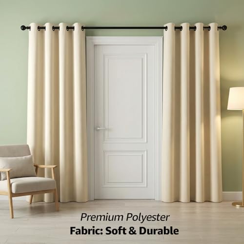 Image of Amazon Basics - Room Darkening Blackout Door Curtains, 100% Room Darkening | 9 Feet |Set of 2| Plain Design | for Living Room and Bedroom | 115cmx 274cm, Color- Cream