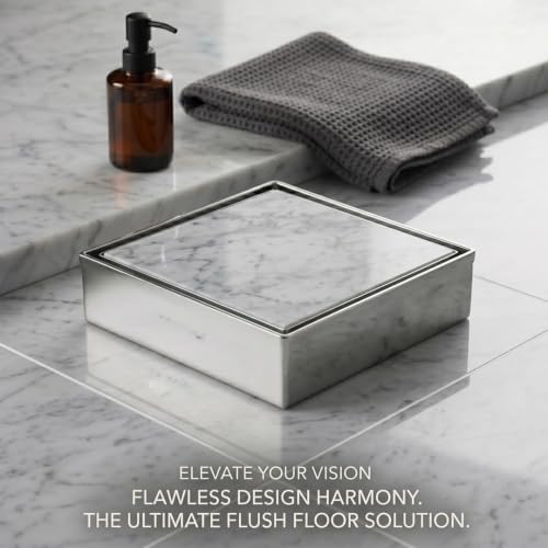 Image of Bathroom Tile Insert Floor Drainer 5 x 5 Inch | Premium Grade 304 Stainless Steel Invisible Shower Drain | Waste Water Floor Outlet for 13mm Tiles with Cockroach Trap