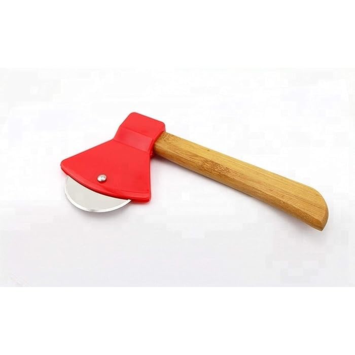 Image of Axe Shaped Pizza Cutter with Sharp Rotating Blade for Pizza, Bread, Cakes (Multi) - RA075-RED