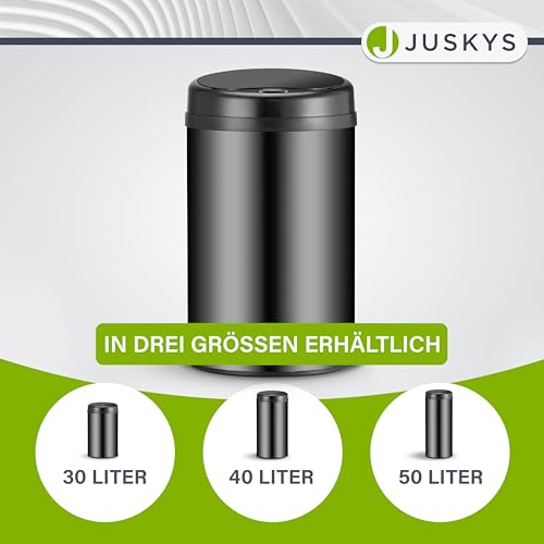 Juskys Mülleimer Küche mit Bewegungssensor Schwarz 30L - Runder Abfalleimer mit Klemmring für Müllbeutel - Rostfreier Stahl - Kontaktloses… – Ansicht 6