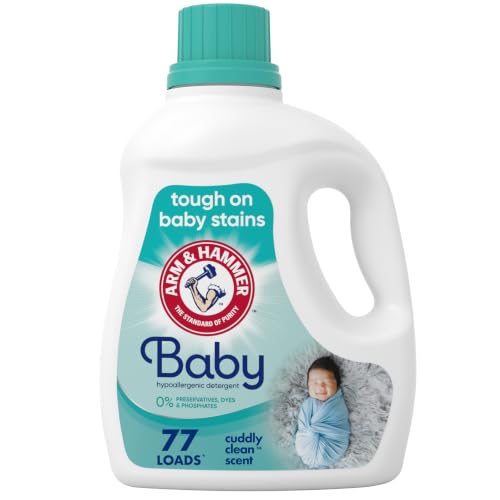Image of ARM & HAMMER Baby Hypoallergenic Laundry Detergent Liquid, 100.5 Fl Oz | Tough on Baby Stains, No Preservatives, Dyes and Phosphates, Cuddly Clean Scent