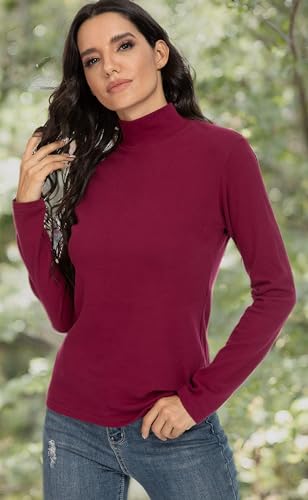 Image of Women's Cotton Mock Turtleneck Long Sleeve Basic Thermal Top