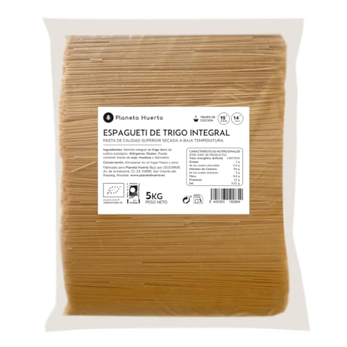 PLANETA HUERTO | Espagueti de Trigo Integral Ecológico 5 kg – Espagueti Alto en Fibra y Carbohidratos Complejos, Sin Aditivos ni Conservantes, Ideal para Recetas Saludables y Veganas
